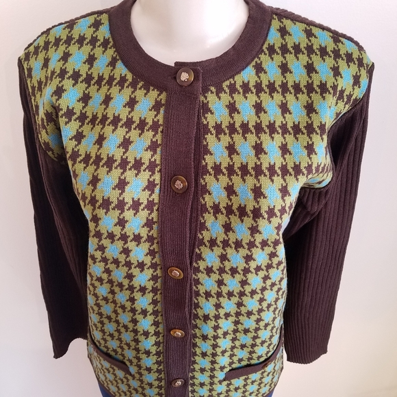 Adolfo Brown Houndstooth Sweater - Picture 2 of 4